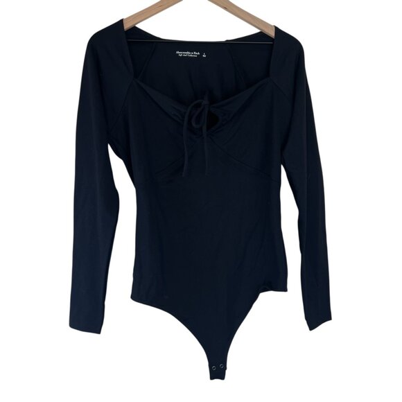 Abercrombie & Fitch Black Long Sleeve Tie Front Bodysuit - Picture 1 of 6